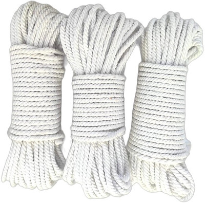 Raindrops Twisted Cotton ropes for Drying Clothes,Crafting,Wall Hanging,Swing,Macrame 3Pcs White(Length: 25 m, Diameter: 7.5 mm)