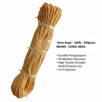 CORAL INDIA 4mm-Rope-100fit-250gram-Rc Yellow(Length: 30 m, Diameter: 4 mm)