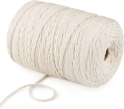 DIY Craft 1 Pc, Off White, Durable 3mm Cotton Macrame Rope Natural Beige Twisted Cord Rope