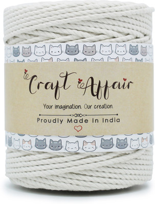 Craft Affair 3ply Twisted Oragnic Cotton Macrame Cord (20 Meter, 4mm) | Macrame Cord For Wall Hangers And Other DIY Projects - Off White