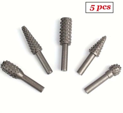 SRK 5pcs/set Carbon Steel Rotary Burr Rasp Set, Modern Rotary Bit Set(5 Bits)