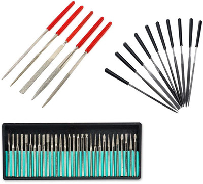 metrotools 1PCS 30pcs 3mm Burrs Bur Bit Set 1PCS Diamond File Set -5 Pieces 1PCS 10Pcs Needle File Set Size 4x160Mm Files Rotary Bit Set(45 Bits)