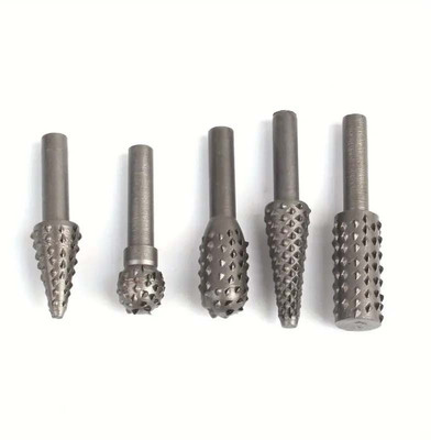 kmecpm 5pcs/set Carbon Steel Rotary Burr Rasp Set, Modern Black Rotary Burr Rasp Suitable for deburring and polishing cast iron, cutting, engraving carving Rotary Bit Set(5 Bits)