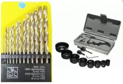 Saleshop365 Metal Alloys 11pc Wood Hole Saw Cutting Set +13 pcs hss drill bit Rotary Bit Set(13 Bits)