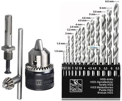 Kshivi Drill Bits 13 pcs of Hss Drill Bit Set And 13mm Drill Chuck With SDS Adaptor Key Power & Hand Tool Kit(16 Tools)