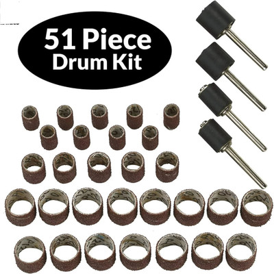 A&S TOOLSHOP 51pcs Sanding Drum Set All Other Rotary Tools 51 Replaceable Sanding Bands & 6 Rubber Drum Mandrels Rotary Bit Set(51 Bits)