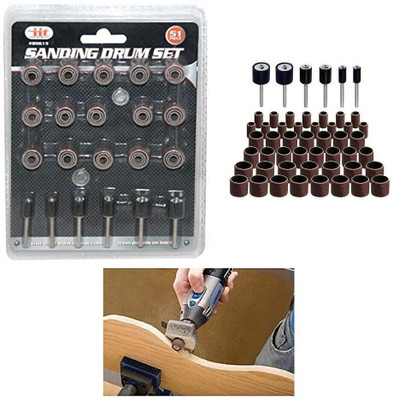 PKT 51Pcs/ Set Sanding Drum Rotary Tool Rubber Mandrel Bands Sleeves Kit Durable for All Types of Surface Preparation and Finishing Work. Rotary Bit Set(51 Bits)
