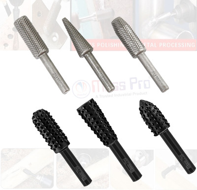 Mass Pro 6Pcs 2in1 3Pc For Metal+3Pc For Wood File Burr Bit Set RASP Rotary Bit Set(6 Bits)