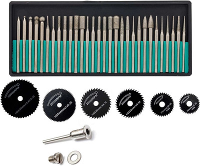Digital Craft 7 pc Mini HSS Circular Saw Blade For Dremel Accessory Power Tool+diamond mounted point set abrasive tool 3mm spindle shaft Professional Rotary Bit Set(37 Bits)