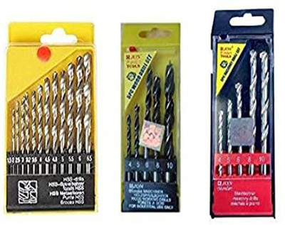 Kshivi Drill Bit Set 23 pcs Drill Bits Combo - 13 Pieces Hss Drill, 5 pcs Sharpe Tip Drill for Wood, 5 Pieces Masonry Drill Set for Wall, Concrete Pack Of 3