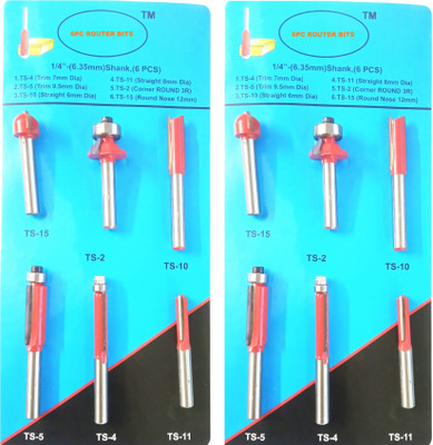 Inditrust 6.35 mm Router Trimmer Bit Set of 6 Pcs 2set For Wood Working Rotary Bit Set(12 Bits)