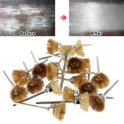 Digital Craft 10pcs Mini Wire Brush Brushes Brass Cup Wheel for Grinder or Drill 3mm Rotary Bit Set(10 Bits)