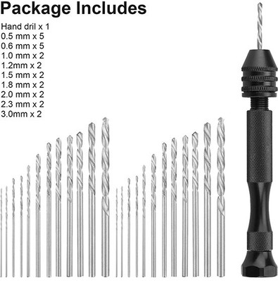 AS TOOL CENTER 25Pcs Twist Drill Bits and Hand Drill Set Micro 0.5mm to 3mm High-Speed Steel Straight Shank Electrical Drill Bit Rotary Bit Set(25 Bits)