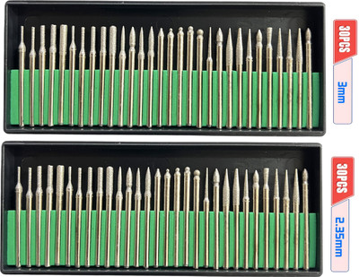 ADAWAT 30 Pieces Diamond Grinding Head 2.35mm And 3mm Shank Burr Rotary Set for Rotary Tool Metal Woodworking Router Grinding Engraving Carving Rotary Bit Set(60 Bits)