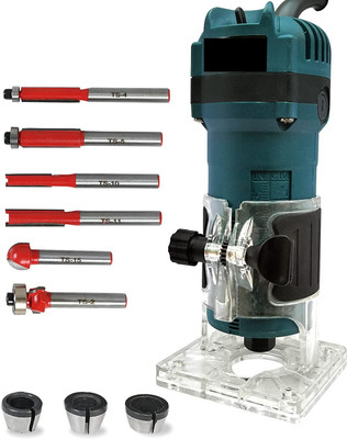 KRISHAK TOOLS KS-T036 550W30000RPMHeavyDutyProfessionalWoodTrimmer/Routermachine with6PcsRouter BitSet Rotary Tool(6.35 mm)