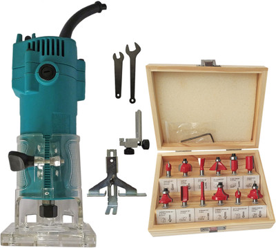 Inditrust Electric Trimmer Machine 6.35mm & 12 Router bit 6.35mm for Wood working Rotary Tool(6.35 mm)
