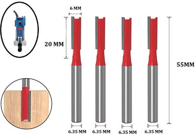 ULTRATEK XP-9502 Shank-6.35 (Cut Size 6x20MM) Straight Trmmer Rotary Bit Set(4 Bits)