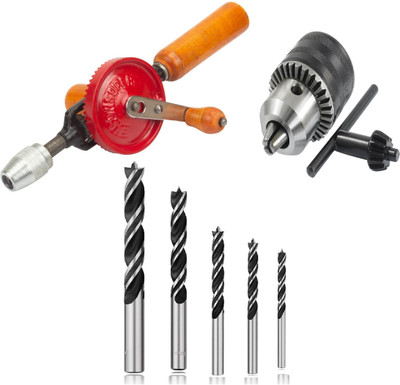 Gadariya King HAND DRILL MACHINE (1/4") + 5PCS WOOD DRILL SET FOR WOOD WITH 13MM DRILL CHUCK Rotary Tool(13 mm)