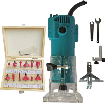 DUMDAAR 700W Electric Trimmer Machine Size 6.35mm with 12 Router bits for Wood working Rotary Tool(6 mm)