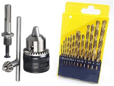 Kshivi 13 pcs of Hss Drill Bit Set And 13mm Drill Chuck With SDS Adaptor Key Set Female Power & Hand Tool Kit(16 Tools)