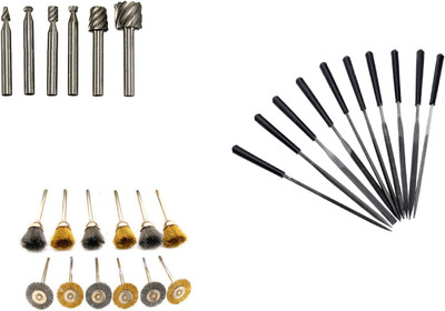 Digital Craft 6Pc HSS Rotary Burs Set,10Pc 4x160 Needle File Set,12Pc Wire Brush Set, 6Pc HSS Rotary Burs Set,10Pc 4x160 Needle File Set,12Pc Wire Brush Set, Rotary Tool(3 mm)