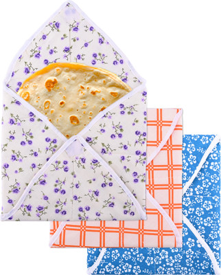 KUBER INDUSTRIES 3 Pcs Square Cotton Roti Cloth / Cover | Paratha Fresh & Warm | Multicolour Floral Print, Geometric Print Roti Square Flap Cover(Multicolour, 3)
