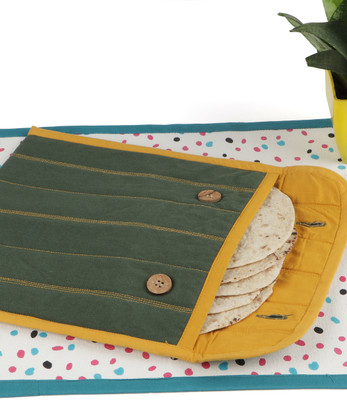 NUEVOSGHAR ROTI COVER Solid Roti Square Flap Cover(GREEN/ MUSTARD, 1)