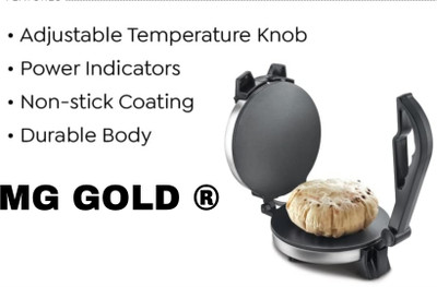 MG GOLD ®Chapati/Roti Stainless steel body 1000 Watts free casserole and Dough maker Roti and Khakra Maker