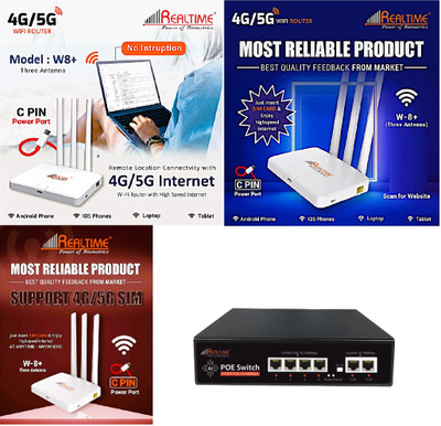 Realtime W8+ Sim Based Router 3 Pcs Combo + PoE Real Saving Offer Router 2.4 GHz 100 Mbps Wifi Speed Single Band Internal & External Antenna MiFi (Sim Based)(White) Realtime W8+ Sim Based Router 3 Pcs Combo + PoE Real Saving Offer Router 2.4 GHz 100 Mbps Wifi Speed Single Band Internal & External Antenna MiFi (Sim Based)(White)