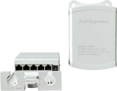 PoE Waterproof Extender, 1-in and 4-Out, 10/100 PoE Repeater Device WiFi Range Extender 0 GHz 0 Mbps Wifi Speed NA Ethernet (Cable Broadband)(White)