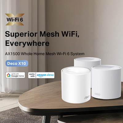 TP-Link Deco X10(3-pack) AI Driven Whole Home Mesh Wi-Fi 6 Mesh Router 2.4 GHz, 5 GHz 1500 Mbps Wifi Speed Dual Band Internal Antenna Ethernet (Cable Broadband)(White)
