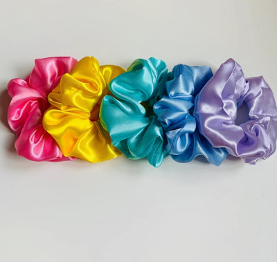 KTSTYLAND Plain Silk Scrunchies for Women and Girls | All Types of Hairs- Random Colour Satin Silk Rubber Band(Pack of 5)
