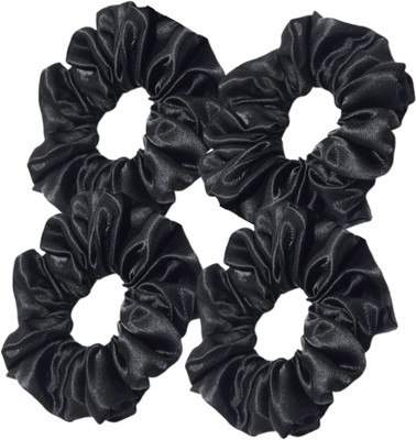 house of common Tasu Black Satin Scrunchies Pack of 4 | Medium Hair Ties for Women Versatile Hair Ties Rubber Band(Pack of 4)