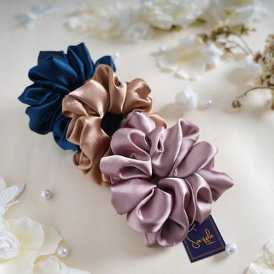 Kotttykotty Silky Satin Large Shiny Hair Scrunchies Combo Hairband Pack of 3 Rubber Band Rubber Band(Pack of 3)