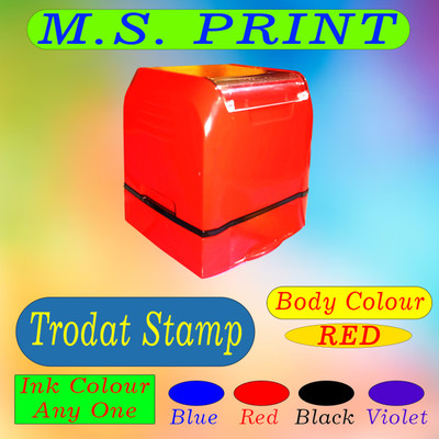 MSPRINT TRODAT RED BODY 30x30 mm stamp area, Model- FLASHY 6330 & refillable Self-Ink Stamp(Medium 30x30 mm, Available with Violet ink, Blue ink, Red ink, Black ink)