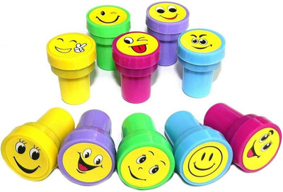 Taars 10 Pcs Kids Set of Emoji/Smiley Face Stamps for School Craft For Teachers and Students ,Birthday Return Gift.(Small, 10 Multicolour)