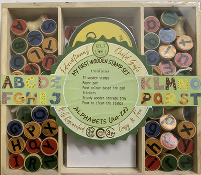 MASA My First Wooden Stamp Set - Alphabets & Numbers Handle Rubber Stamp(10 cm, Blue)