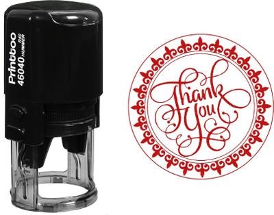 Printtoo Round Fleur De Lis Border Monogram Thank You Self Inking Rubber Stamp Self-inking Stamp(Medium, Red)