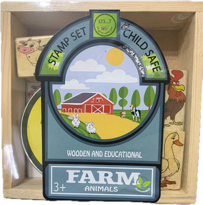 MASA Stamp Set - Farm Animals - Set of 4 Handle Rubber Stamp(10 cm, Blue)