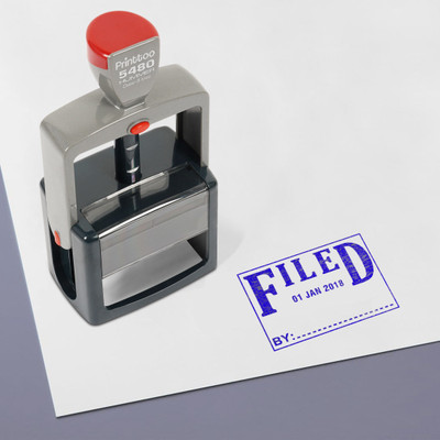 Printtoo Self Inking Heavy Duty Stamp with Filed by Text Office Stationery Rubber Stamp Self-inking Stamp(Large, Blue)