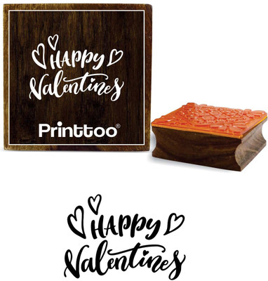 Printtoo Happy Valentines Word Design Diary Card Print Square Wooden Rubber Stamp Rubber Stamp(Small, NA)