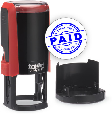 Trodat Paid - Stamp (Red Body Color), with Built in Blue Color Ink-Pad Stamp(Medium, Blue)
