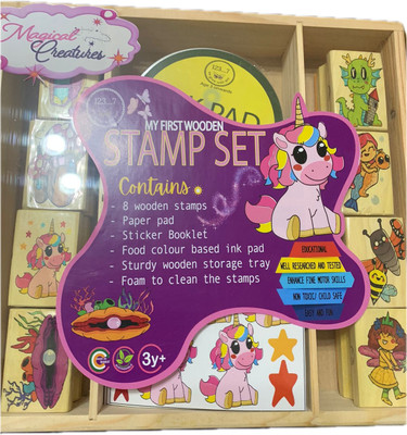 MASA My First Wooden Stamp Set - Magical Creatures Handle Rubber Stamp(10, Pink)