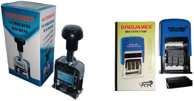dinojames Numbering Machine 6 Digit heavy Duty +PAID WITH DATE MINI DATER STAMP SELF INK Office,Fectory,Company(3mm, blue, black)