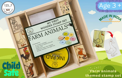 MASA My First Wooden Stamp Set - Farm Animals Handle Rubber Stamp(10 cm, Blue)