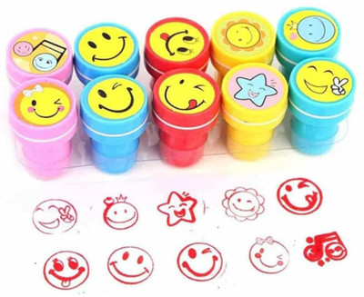 Bloombec 10 Pcs Emoji Stamp with Smile Stamp Set for Kids ,Kids Stamp Set Self-Inking Stamp(Small, Multicolor)