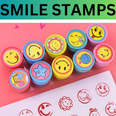 Pure Cosmetics Set of 10 Pcs Cute Self-Ink Rubber Seal Stamps for Kids Motivation and Reward, RUBBEER STAMP(SMALL, RED)