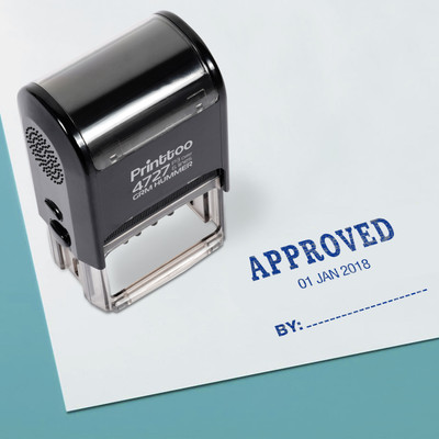 Printtoo Dater Stamp Self Inking with Approved by Text Rubber Stamp Office Stationery Self-inking Stamp(Large, Blue)