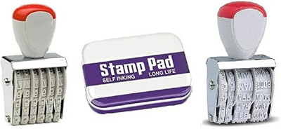 dinojames Manual Dater & 6 Digit Number Stamp with Violet Stamp Pad stamp(3mm, blue)