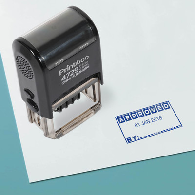 Printtoo Office Self Inking Stamp with Approved by Text and Sign Space Rubber Stamp Self-inking Stamp(Medium, Blue)